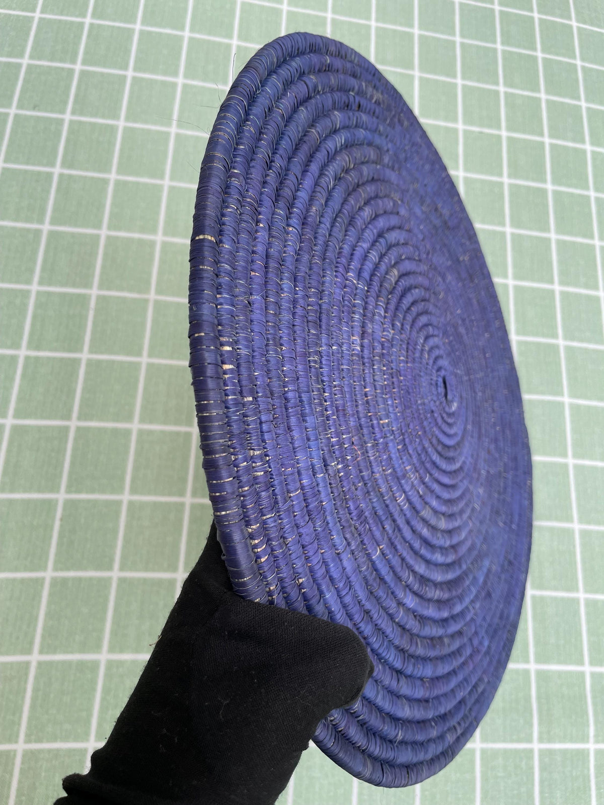 Boho Blue Palm Leaf Placemat Set: Woven Round Table Mat