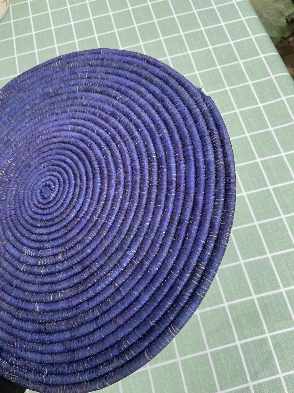 Boho Blue Palm Leaf Placemat Set: Woven Round Table Mat
