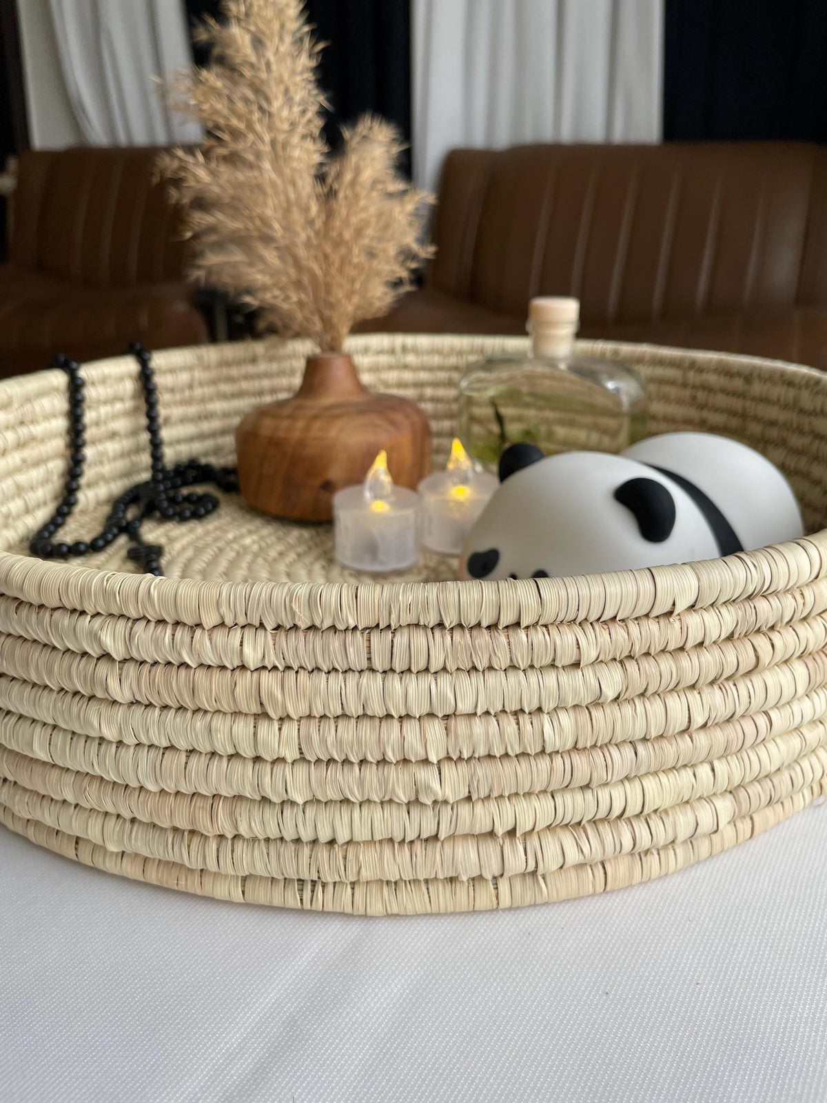 Woven Palm Leaf Tray: Rustic Farmhouse Coffee Table Decor, 15 inch