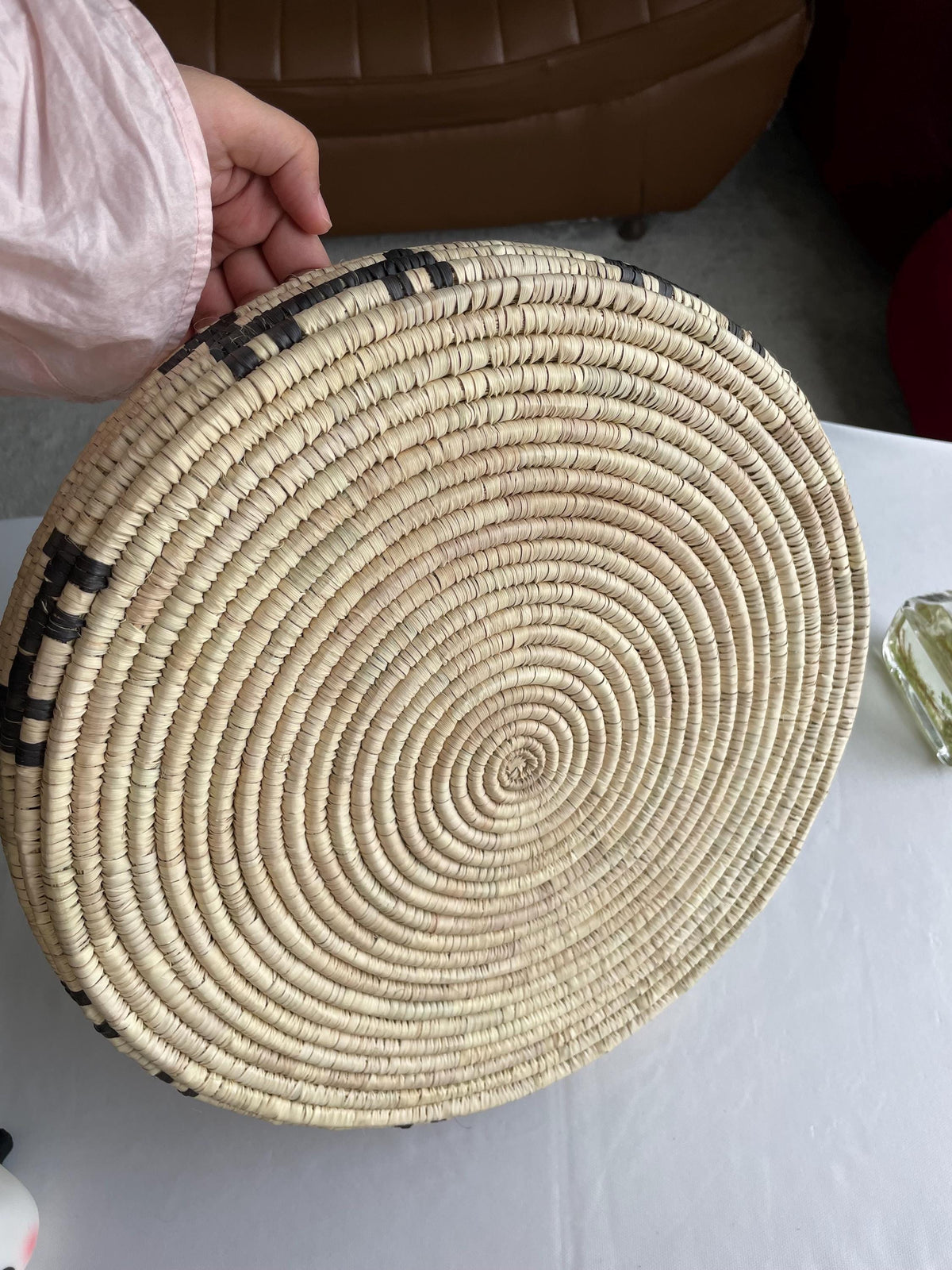Woven Palm Leaf Tray: Rustic Farmhouse Ottoman Coffee Table Decor