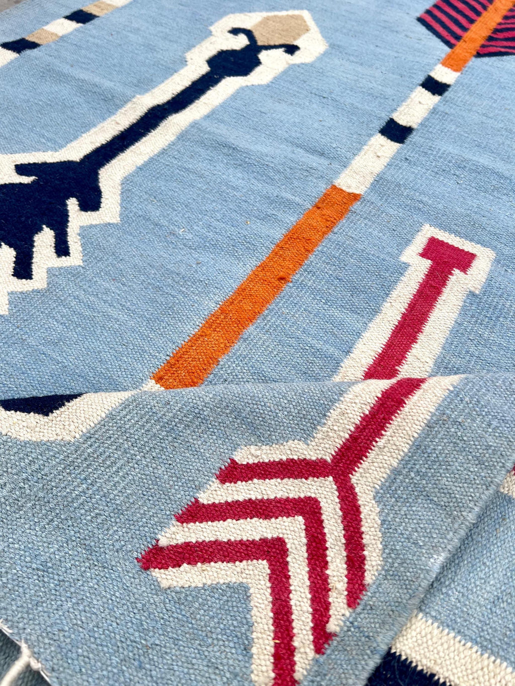 Arrow Play Navajo Rug By Suzzi homes, Blue Navajo Kilim rug, Native American Rug, Traditional Wool Rug, 8x10, Boho Home Decor