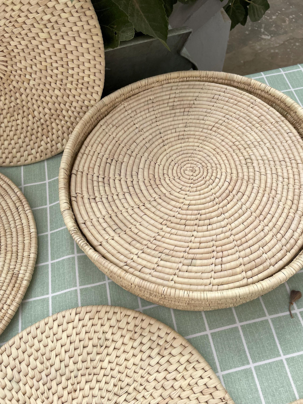 Woven Palm Leaf Placemats with Holder: Set of 6, 14" Eco-Friendly Dining