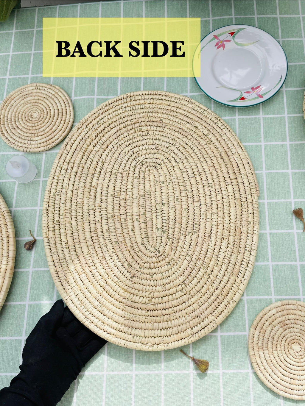 Woven oval placemats for table, wicker placemats, farmhouse seagrass placemats set of 6, boho rustic plate mats, outdoor and coastal decor