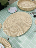 Woven oval placemats for table, wicker placemats, farmhouse seagrass placemats set of 6, boho rustic plate mats, outdoor and coastal decor