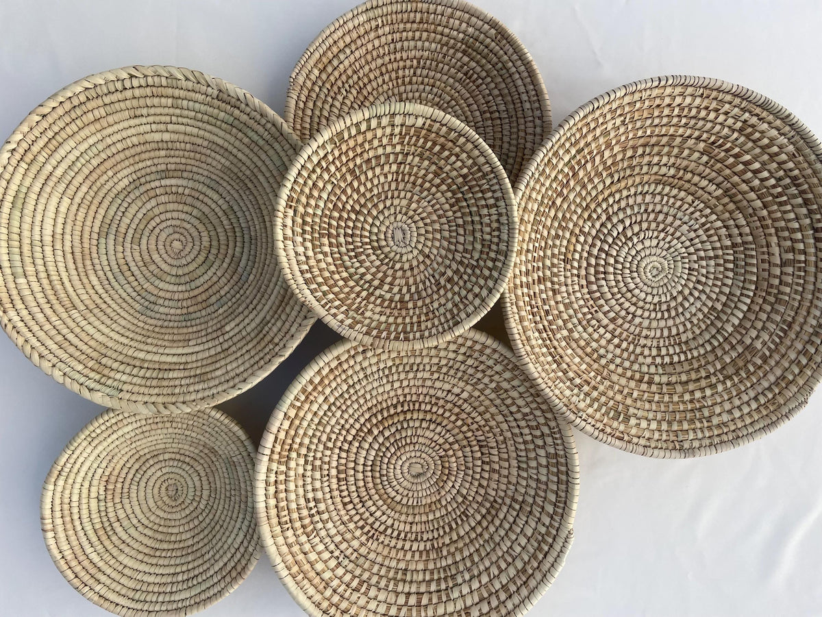 Boho SeaGrass Wall Basket Set 12, Woven Natural Fiber Wall Art, Rustic Farmhouse & Minimalist Home Decor, Handmade Wall Hanging, Japandi Art