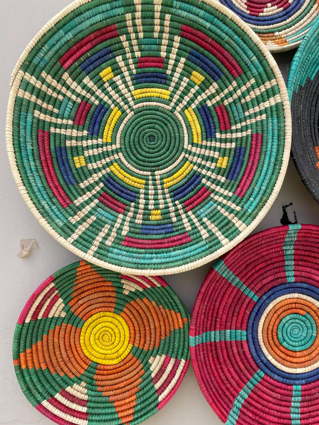 Woven Wall Basket Decor (Set of 6), Bohemian Wall Hanging, Boho African Art, Dyed Palm & Sea Grass