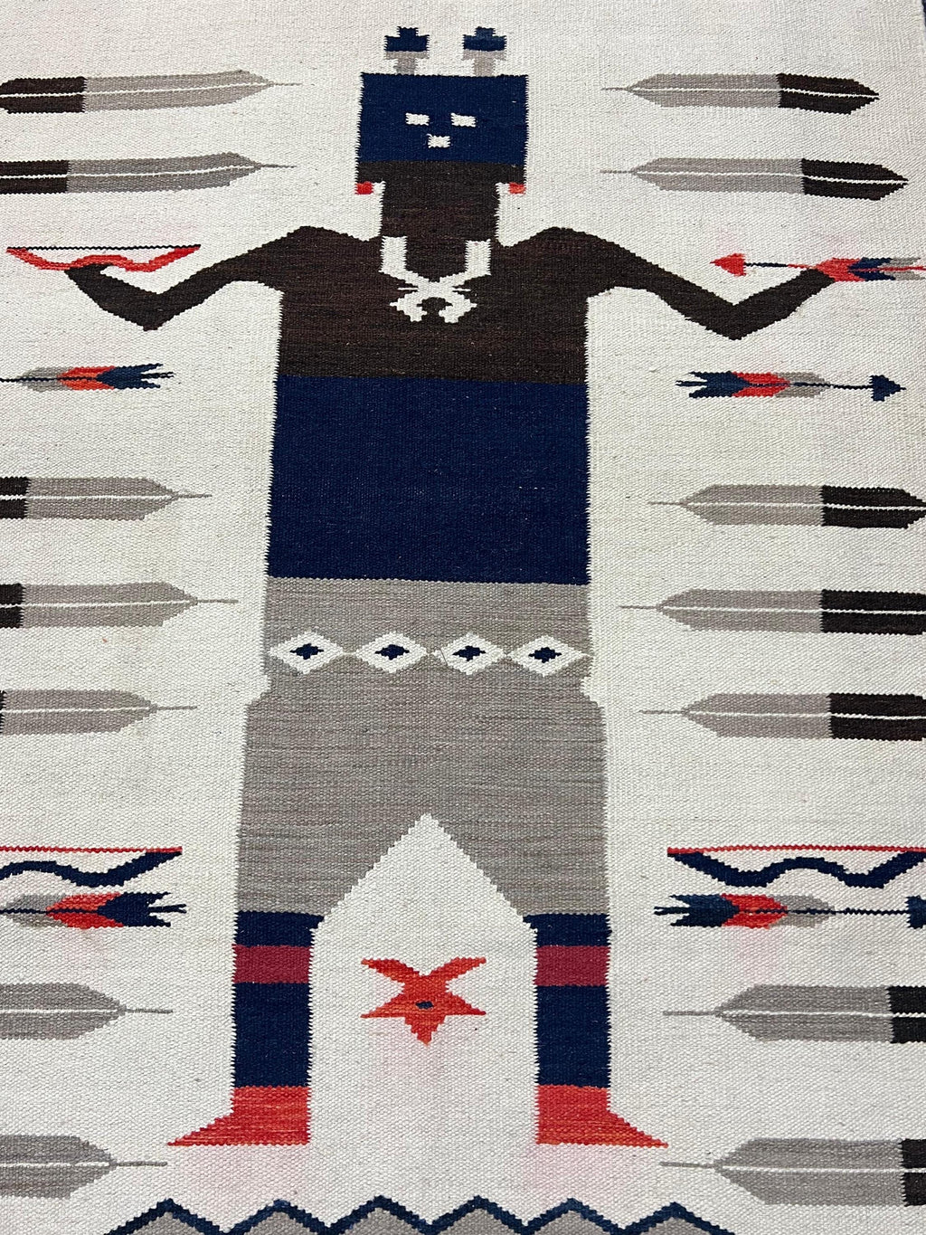 Spirit Of The Arrows native Navajo kilim rug, flatweave kilim dhurrie rug, southwest area yei rug, handmade Navajo wool rug for living room