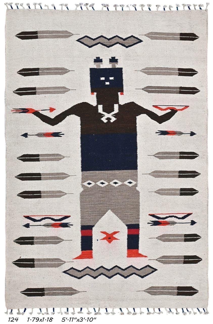 Spirit Of The Arrows native Navajo kilim rug, flatweave kilim dhurrie rug, southwest area yei rug, handmade Navajo wool rug for living room