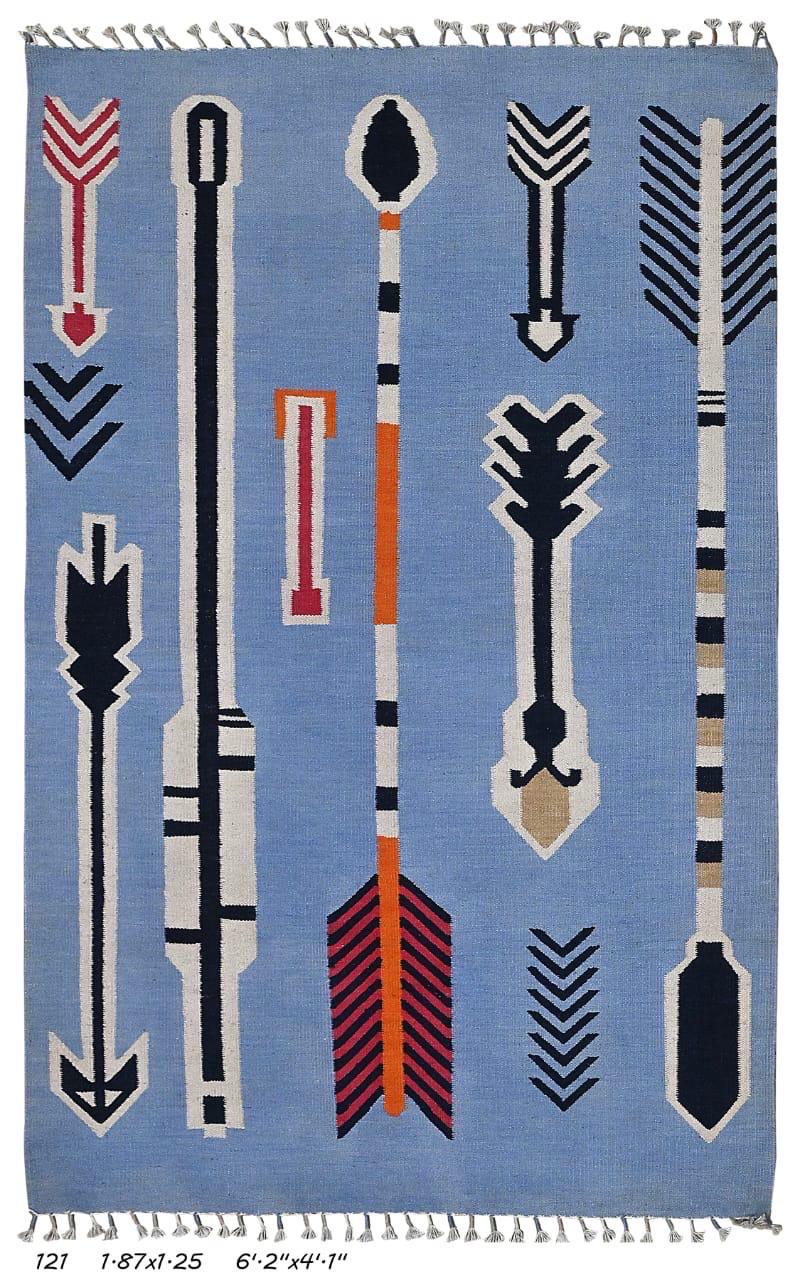 Arrow Play Navajo Rug By Suzzi homes, Blue Navajo Kilim rug, Native American Rug, Traditional Wool Rug, 8x10, Boho Home Decor