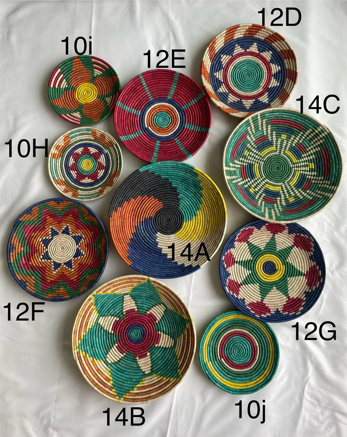 Woven Wall Baskets Set Of 9, Colorful African Hand Woven Basket, Sea Grass Wall Hangings, Boho Wall Basket Art, Handmade Bohemian Wall Decor