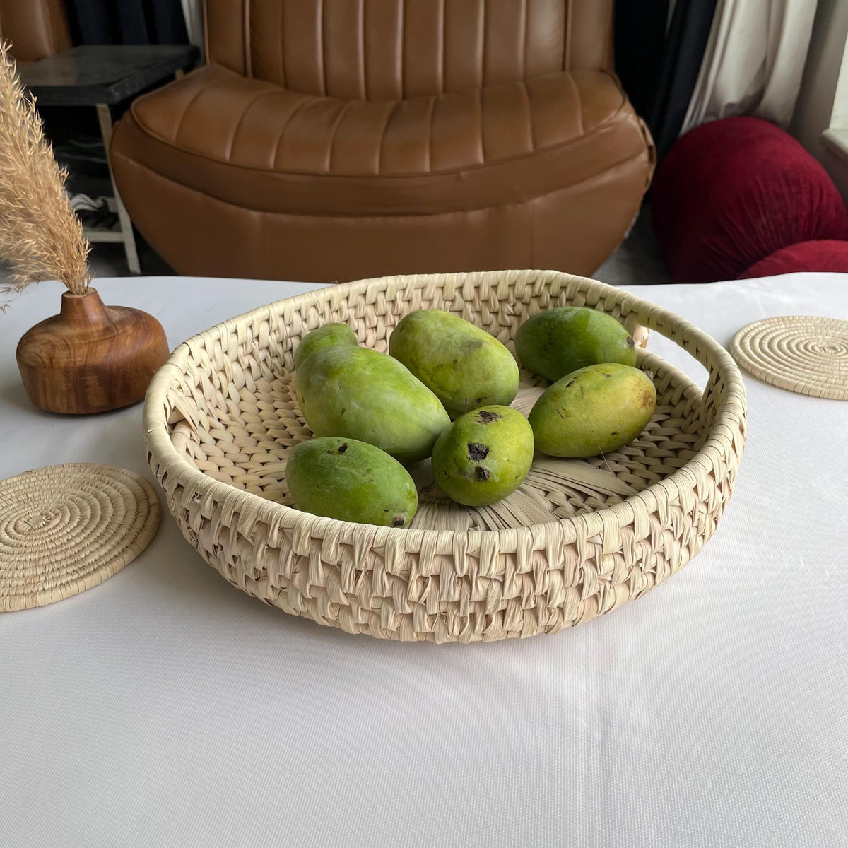 Handmade Woven Decor: Wall Baskets - Woven Placemats - Woven Trays - Lid Baskets- Bohemian Farmhouse Decor