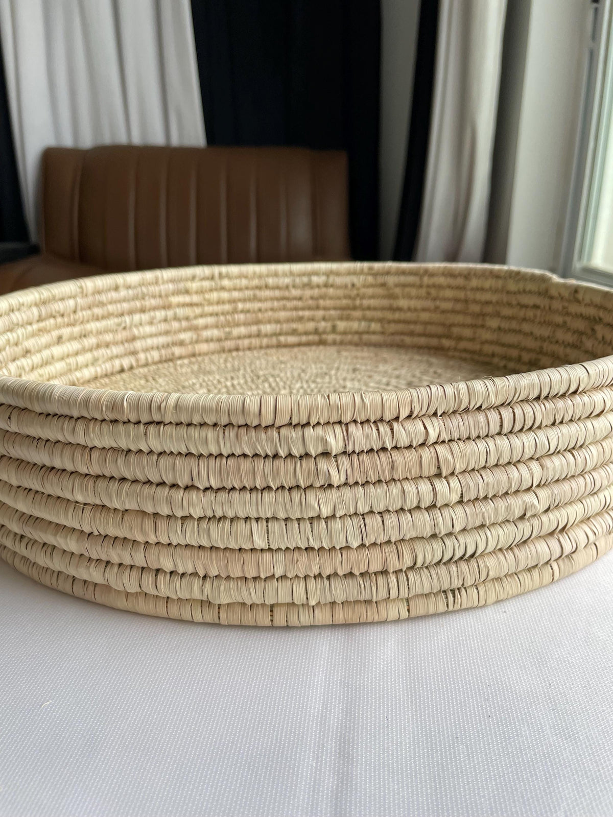 Woven Palm Leaf Tray: Rustic Farmhouse Coffee Table Decor, 15 inch
