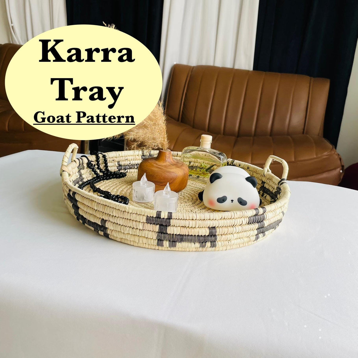 Woven Palm Leaf Tray: Rustic Farmhouse Ottoman Coffee Table Decor