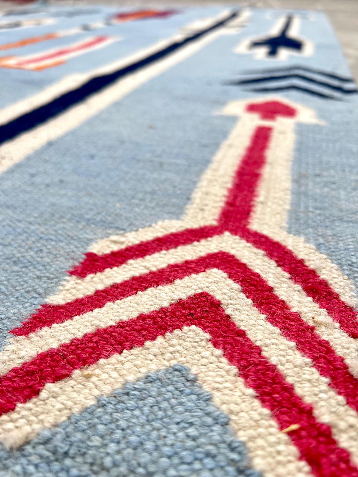 Arrow Play Navajo Rug By Suzzi homes, Blue Navajo Kilim rug, Native American Rug, Traditional Wool Rug, 8x10, Boho Home Decor