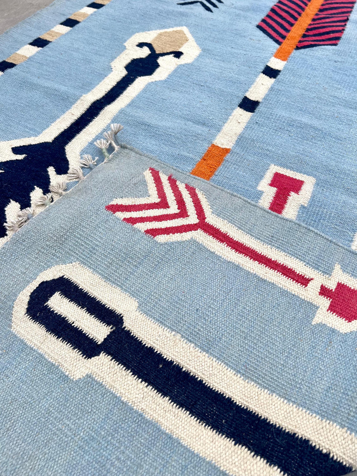 Arrow Play Navajo Rug By Suzzi homes, Blue Navajo Kilim rug, Native American Rug, Traditional Wool Rug, 8x10, Boho Home Decor