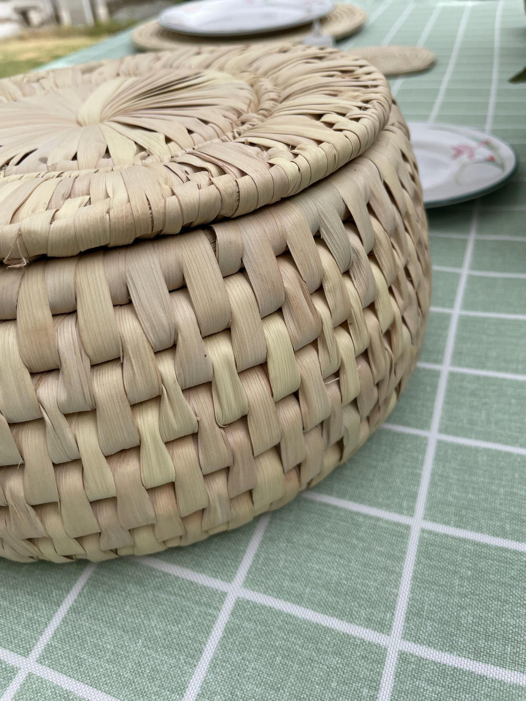 Handwoven Lid Basket By Suzzi Homes, Eco-Friendly Woven Basket with Lid, Rustic Storage Basket, Boho Decor, Fruit Storage, Organizer Basket