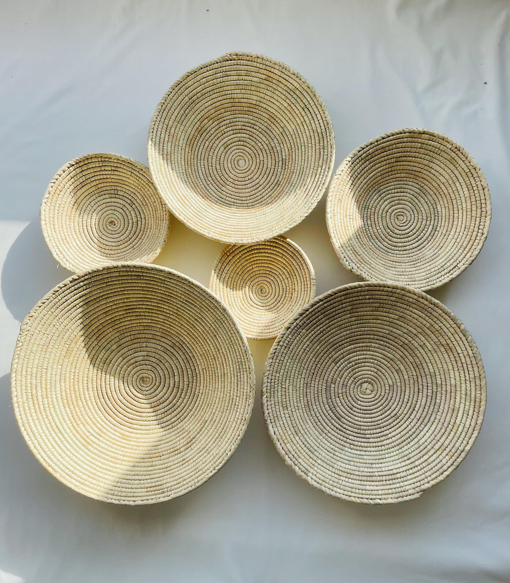 Boho SeaGrass Wall Basket Set 12, Woven Natural Fiber Wall Art, Rustic Farmhouse & Minimalist Home Decor, Handmade Wall Hanging, Japandi Art