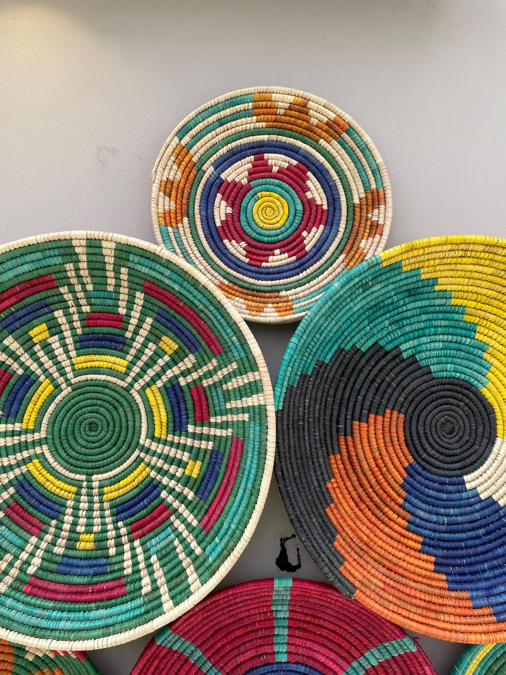 Woven Wall Basket Decor (Set of 6), Bohemian Wall Hanging, Boho African Art, Dyed Palm & Sea Grass