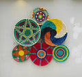 Woven Wall Basket Decor (Set of 6), Bohemian Wall Hanging, Boho African Art, Dyed Palm & Sea Grass