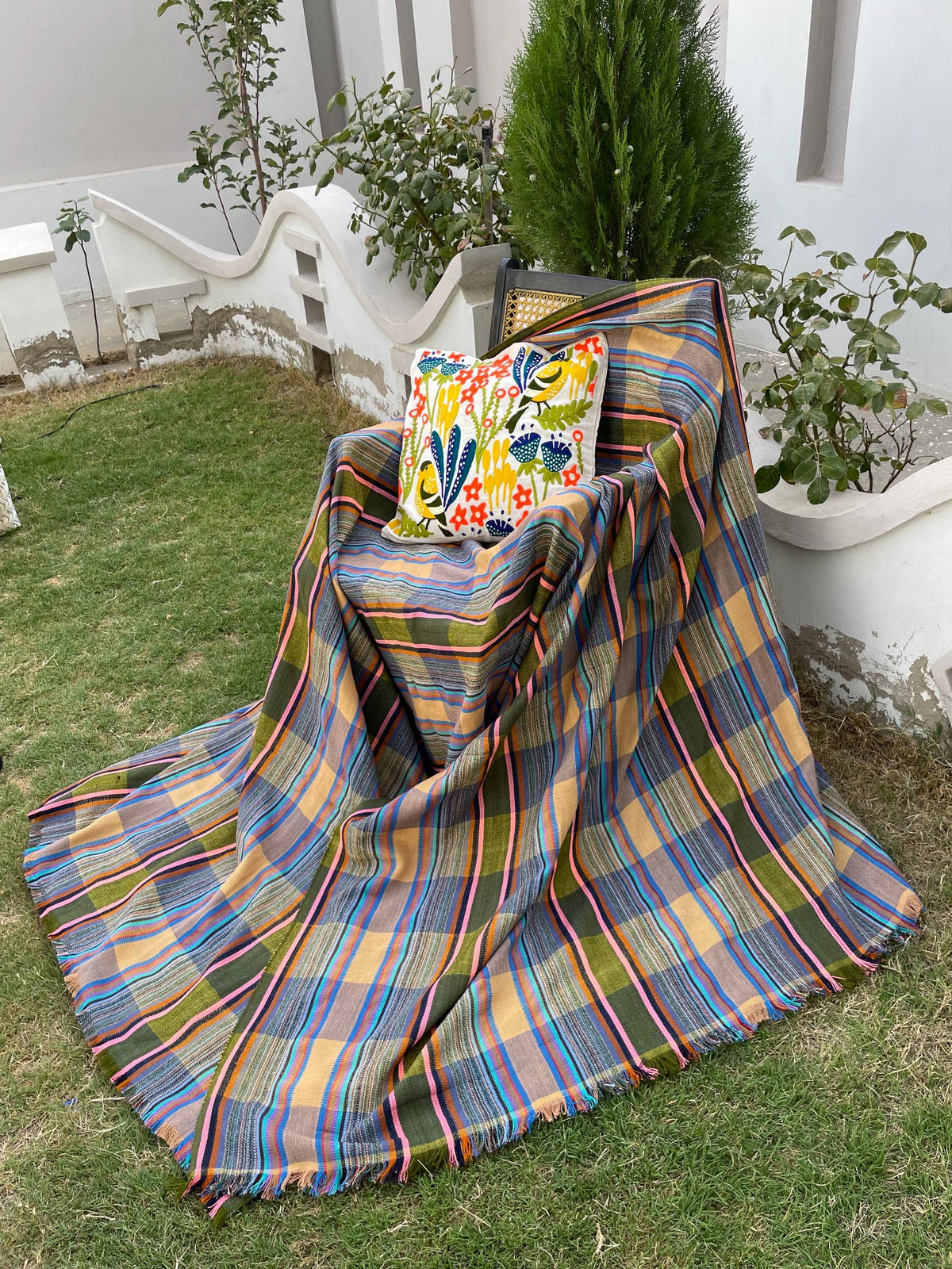 X large plaid throw blanket, woven throw for couch, chair & sofa, fall throw, colorful throw, Bed runner, funky throw for living room
