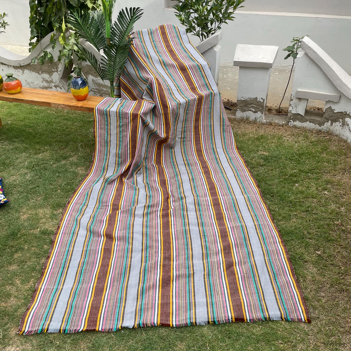 X large striped throw blanket, woven throw for couch, chair & sofa, Fall throw, colorful throw, Bed runner, funky throw for living room