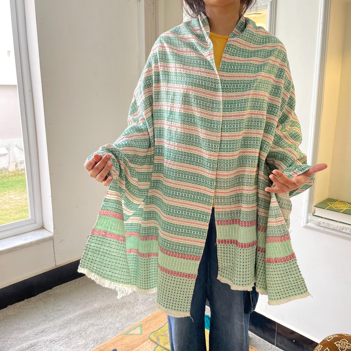 Handwoven Cotton Rebozo Shawl: Traditional Pakistani Scarf, Labor Support
