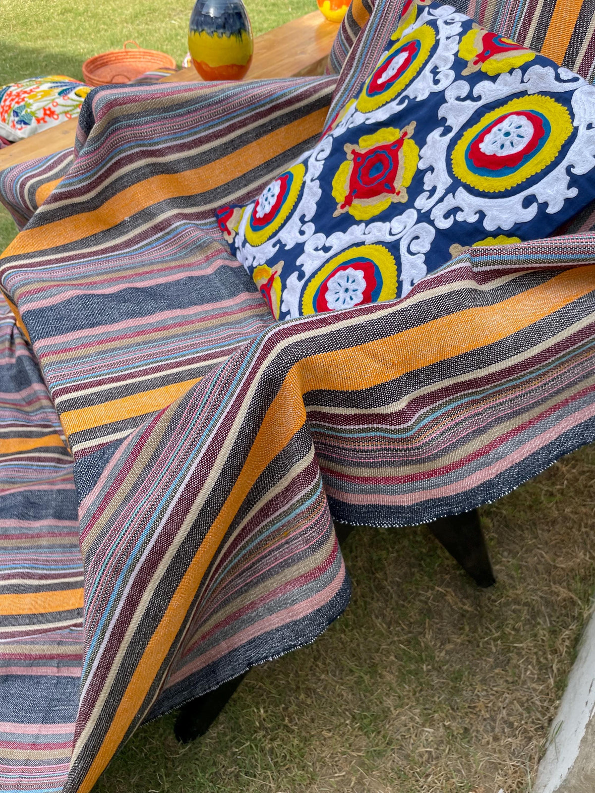 X large purple striped throw blanket, woven throw for couch, chair & sofa, colorful throw, bed runner, funky throw for living room
