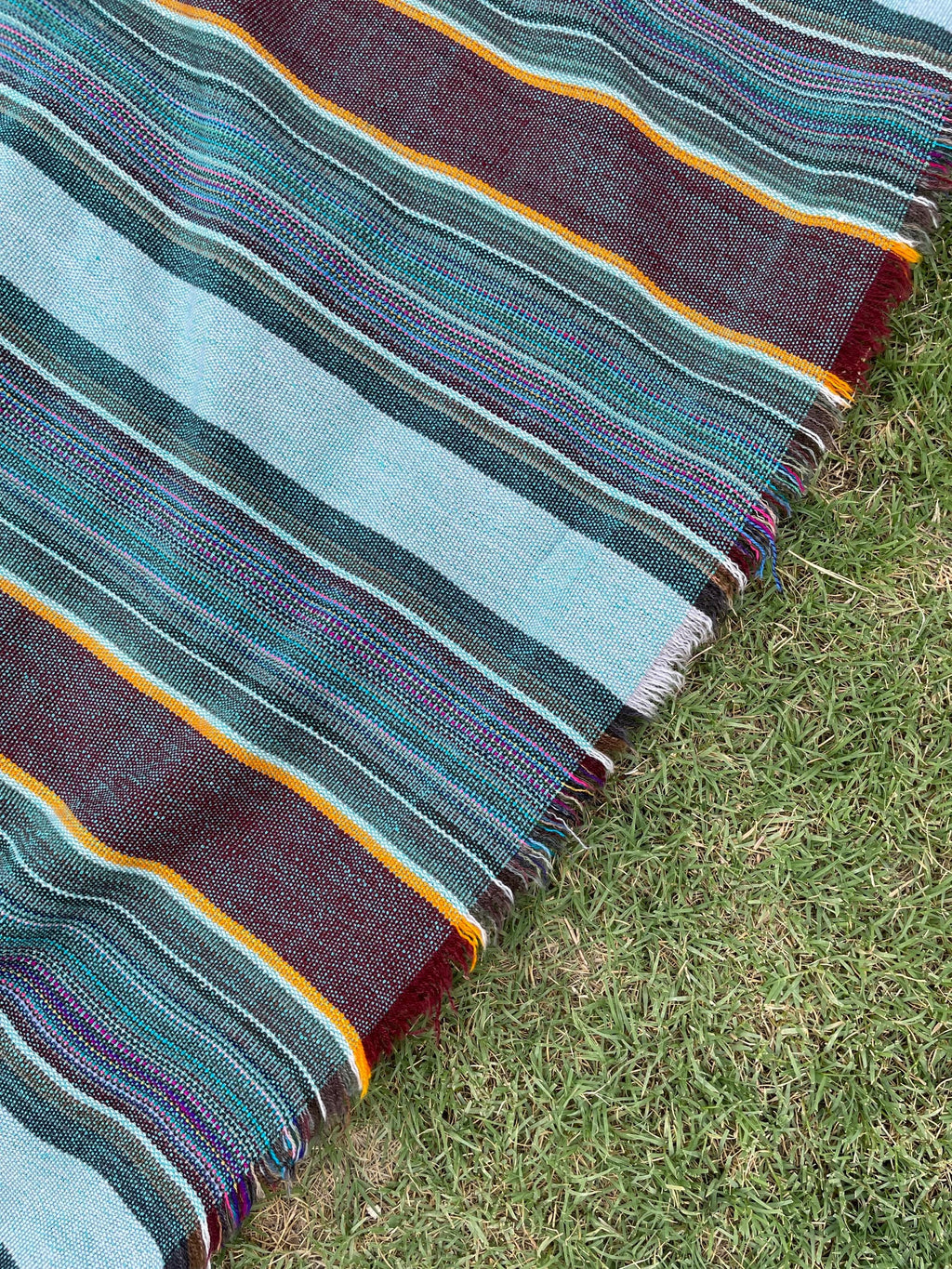 X large green striped throw blanket, woven throw for couch, chair & sofa, Christmas fall throw, bed runner, colorful throw for living room