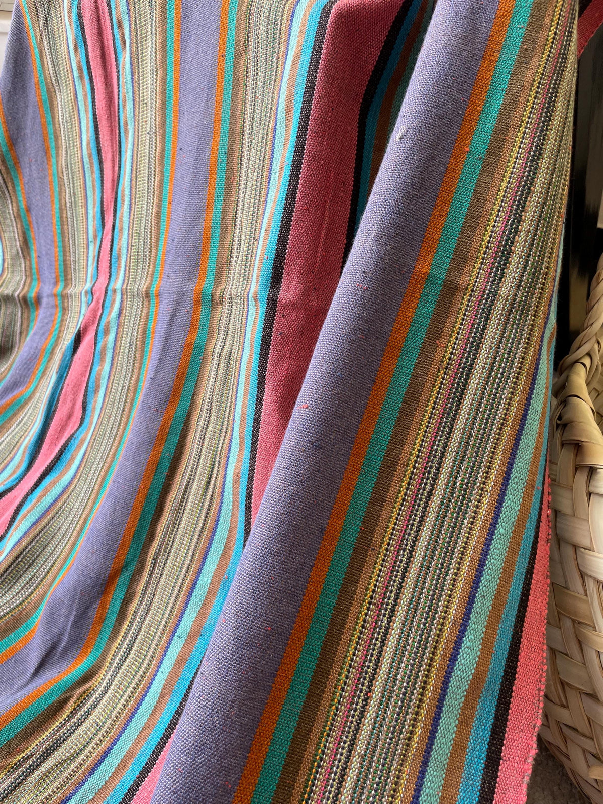 X large pink green striped throw blanket, woven throw for couch, chair & sofa, Fall colorful throw, bed runner, funky throw for living room