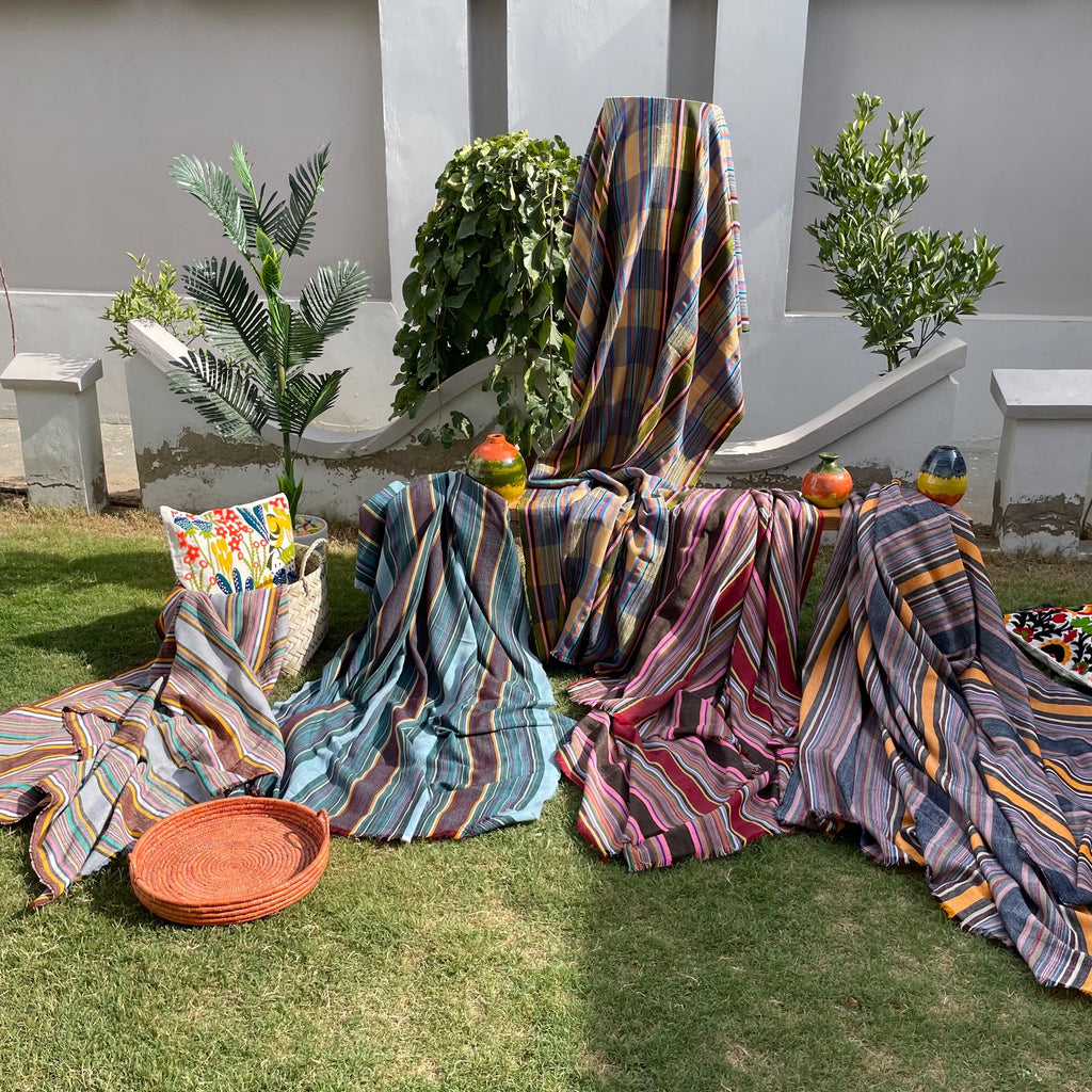 X large striped throw blanket, woven throw for couch, chair & sofa, Summer throw, colorful throw, funky throw for living room, Bed runner