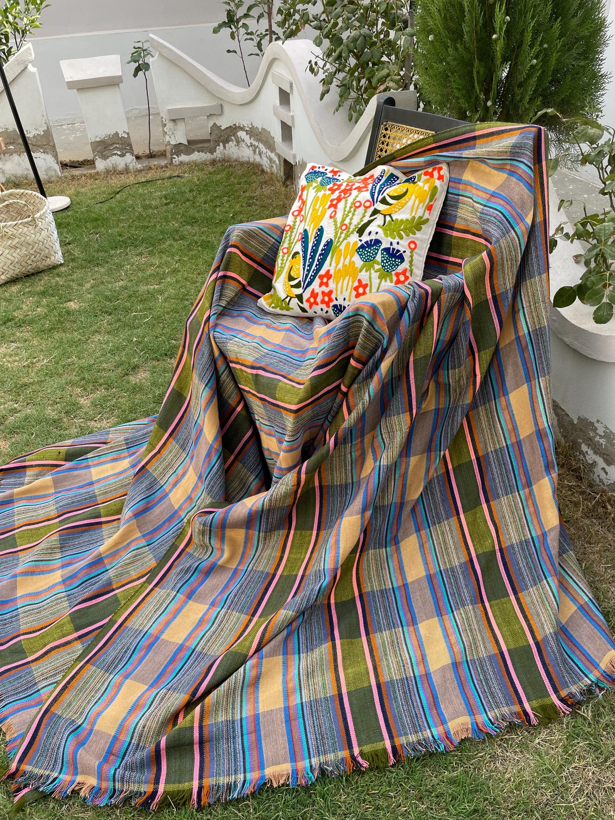 X large striped throw blanket, woven throw for couch, chair & sofa, Summer throw, colorful throw, funky throw for living room, Bed runner