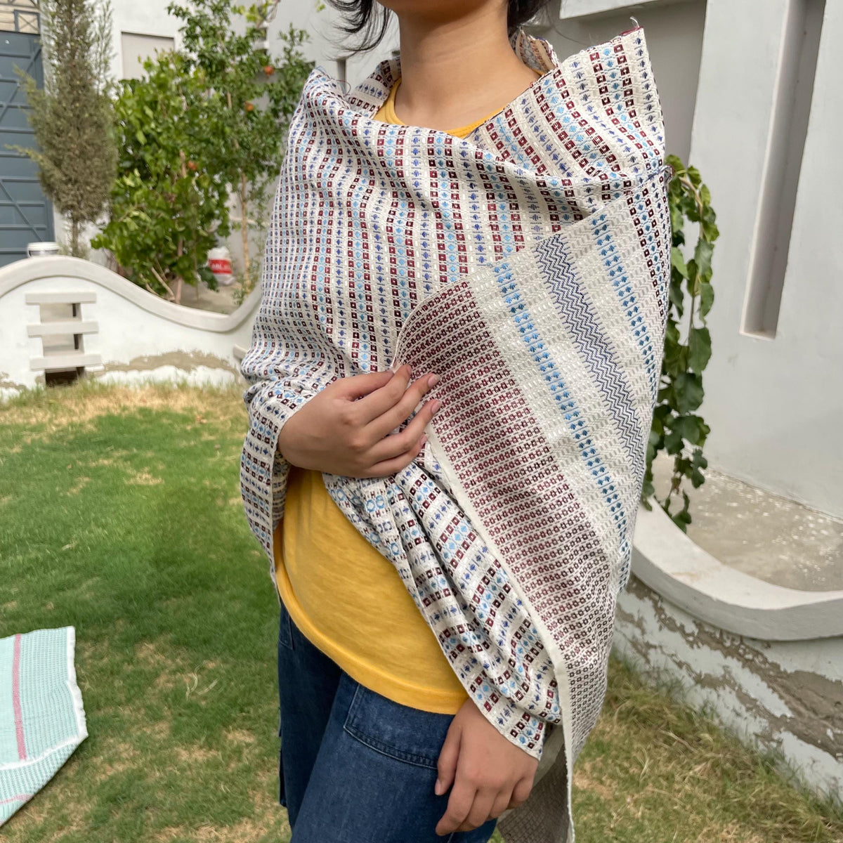 Handwoven Cotton Rebozo Shawl: Pakistani Artisan Scarf, Pregnancy & Labor Support