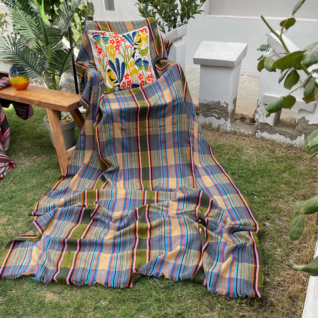 X large plaid throw blanket, woven throw for couch, chair & sofa, fall throw, colorful throw, Bed runner, funky throw for living room