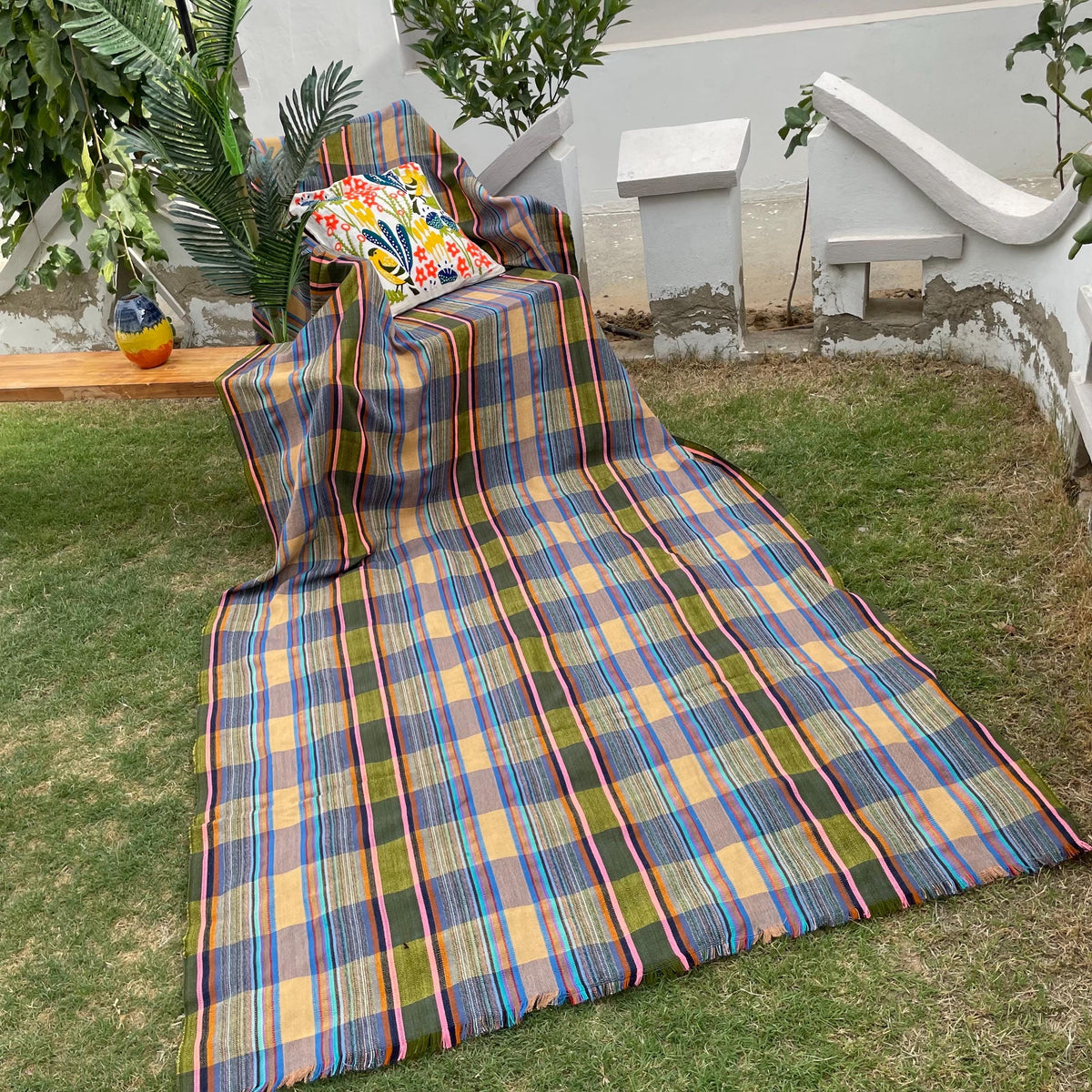 X large plaid throw blanket, woven throw for couch, chair & sofa, fall throw, colorful throw, Bed runner, funky throw for living room