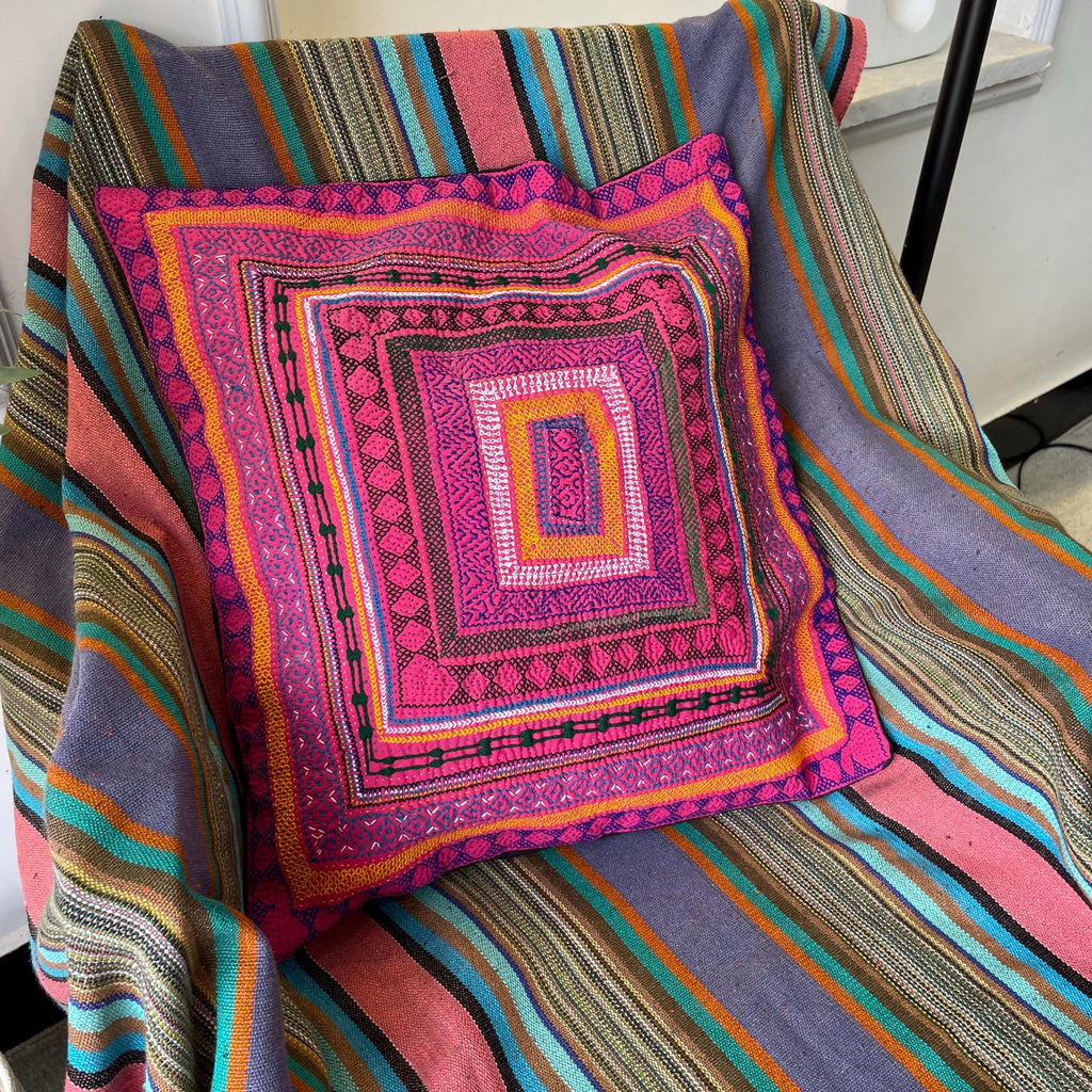 X large pink green striped throw blanket, woven throw for couch, chair & sofa, Fall colorful throw, bed runner, funky throw for living room