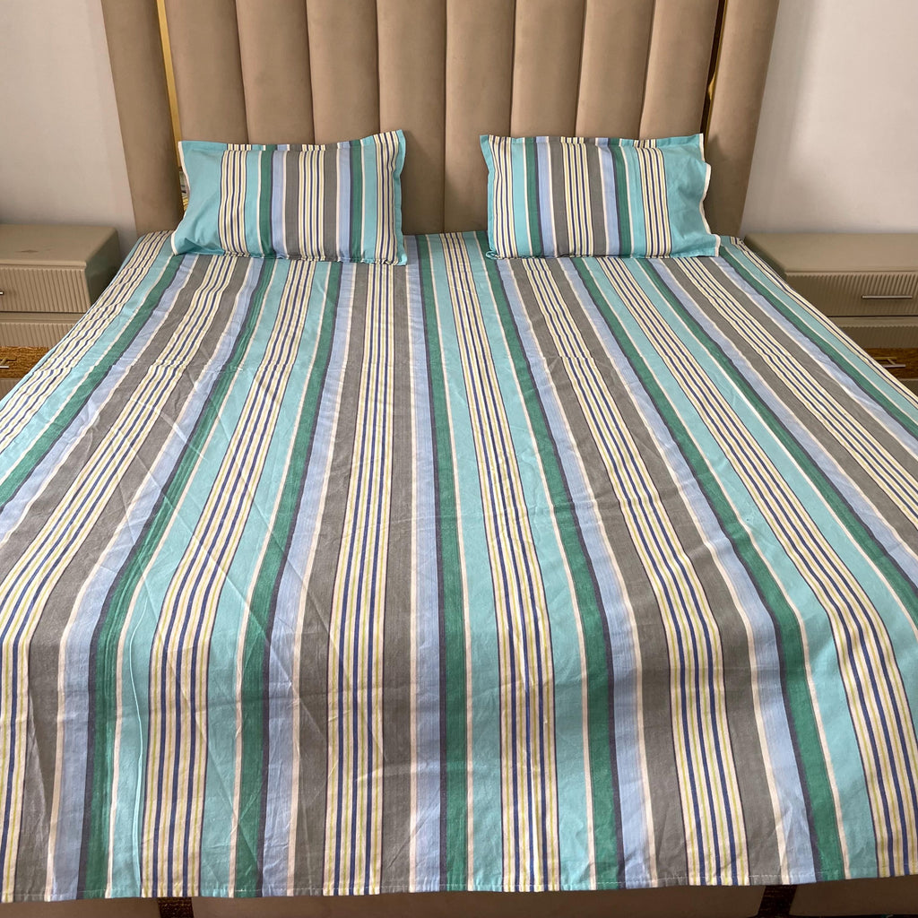 Pink Striped Cotton Bed Sheet Set: Queen Size, 3-Piece Minimalist Bedding