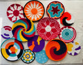 Woven Wall Basket Deocr Set of 14, Boho African Rwanda Basket Art, Hand Woven Colorful Wall Hangings, Bohemian Wall Decor