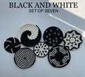 Boho Wall Basket Set of 7, Black & White woven basket Decor, African Wall Baskets, Bohemian Wall Hangings
