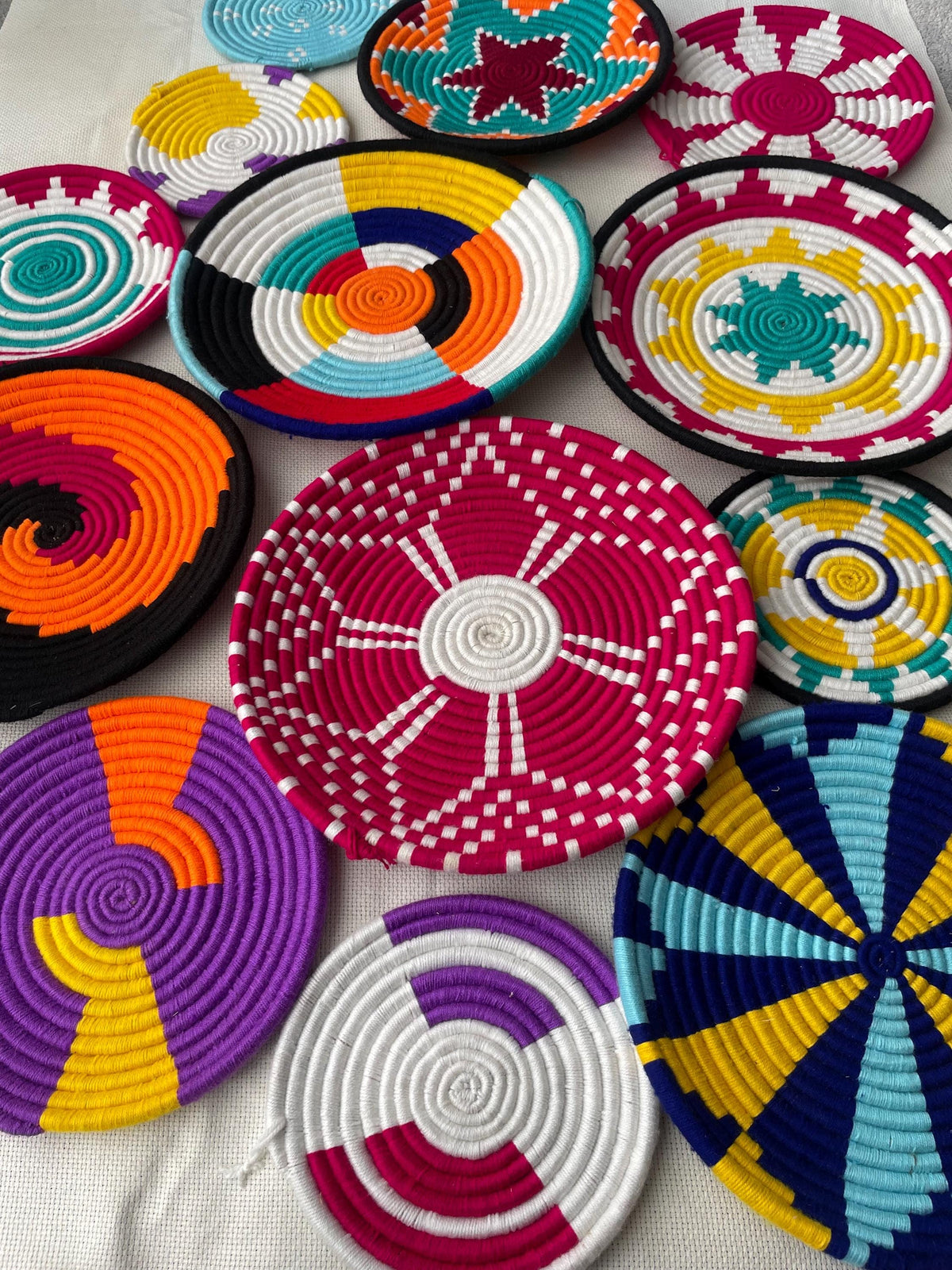 Colorful African Wall Basket Set of 13 - Woven Wall Baskets - Boho Wall Baskets - Hanging Wall Basket Decor - Bohemian wall Decor