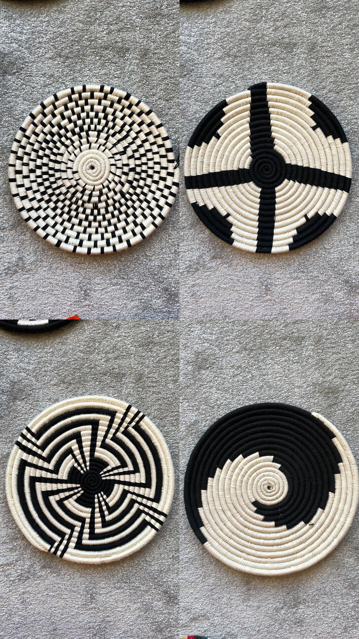 Handwoven Wall Basket Set of 10, Bohemian Wall Hanging, Black And White wall Art, Woven African Baskets, Living Room & Bedroom Wall Art