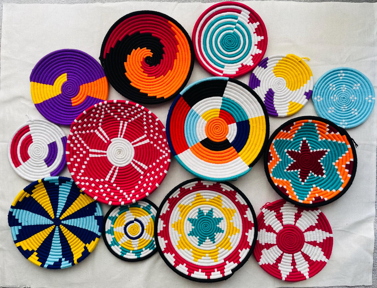 Colorful African Wall Basket Set of 13 - Woven Wall Baskets - Boho Wall Baskets - Hanging Wall Basket Decor - Bohemian wall Decor