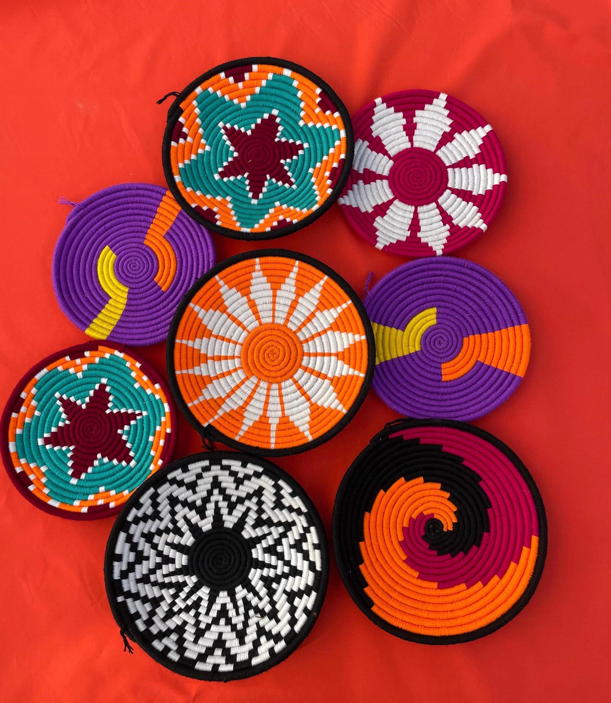 Colorful African Wall Basket Set of 13 - Woven Wall Baskets - Boho Wall Baskets - Hanging Wall Basket Decor - Bohemian wall Decor