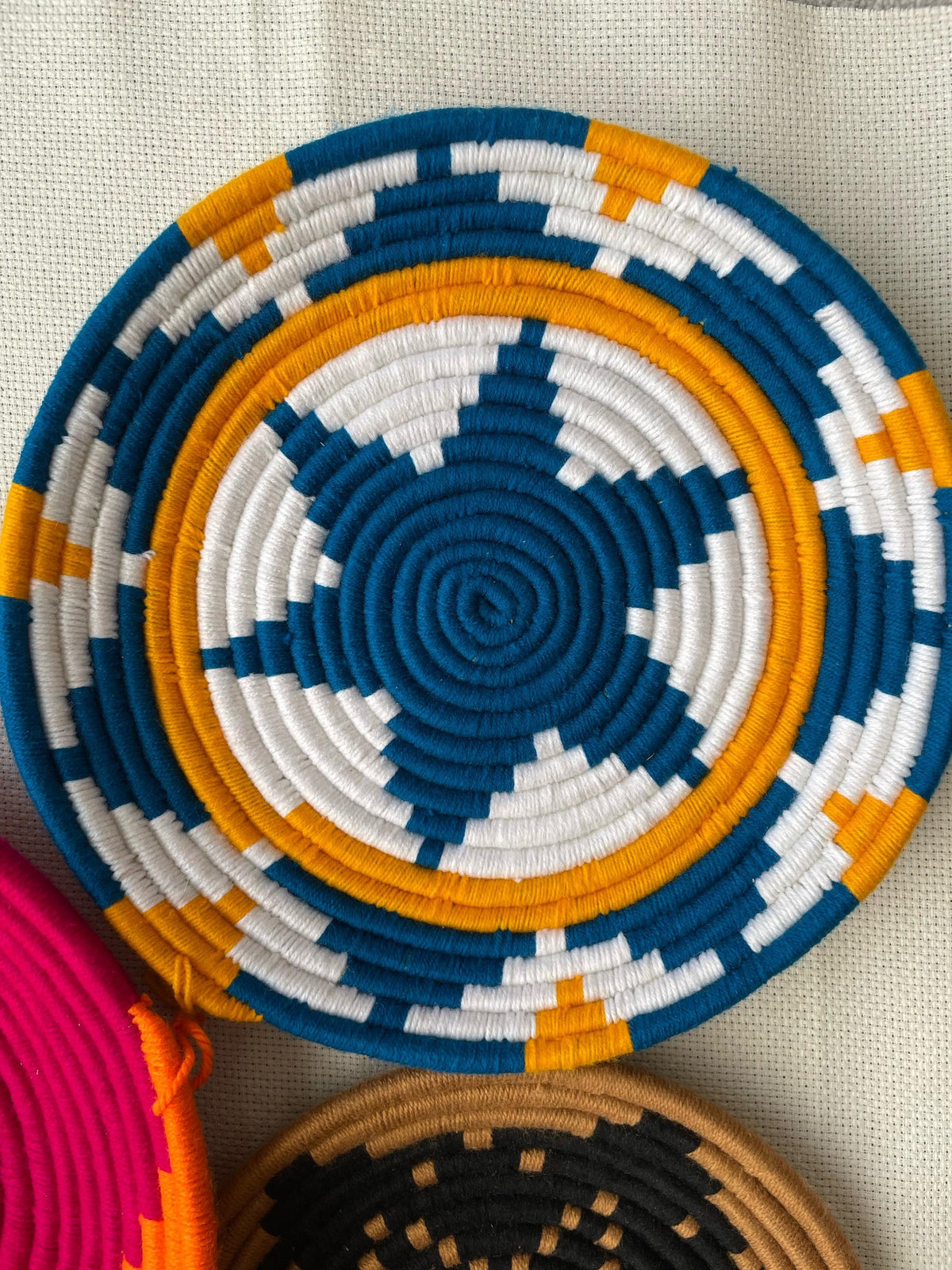 Boho Wall Basket Set of 5, Colorful Bohemian Wall Hanging, Woven Wall Baskets, African Wall Baskets, Living Room & Bedroom Wall Art