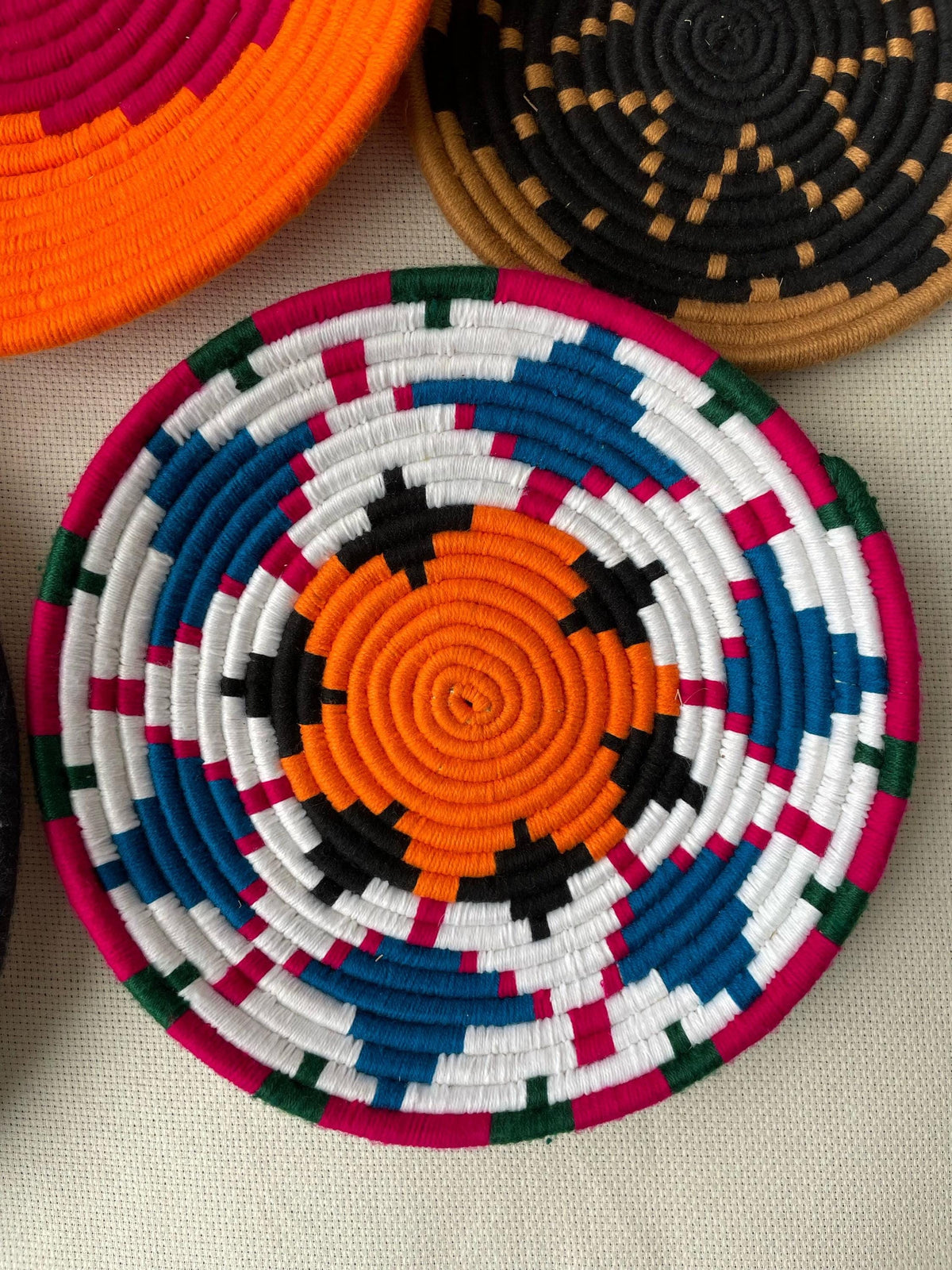Boho Wall Basket Set of 5, Colorful Bohemian Wall Hanging, Woven Wall Baskets, African Wall Baskets, Living Room & Bedroom Wall Art
