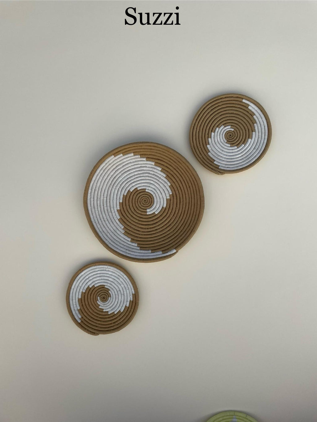 Woven Wall Basket Set Of 9, African Wall Baskets, black & beige Basket wall art, wall hanging baskets, Woven Wall Decor