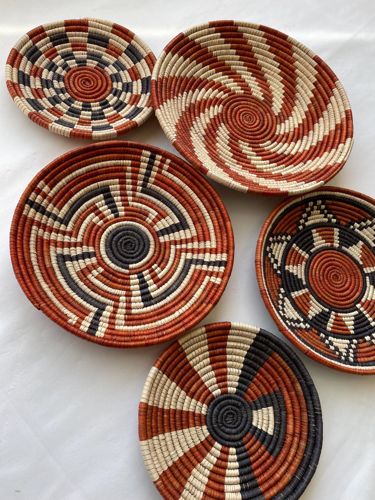 Boho Wall Basket Set Of 5, African Wall Baskets, Neutral & Earthy Wall Art, Hand woven Wall Baskets, Wall Hanging Baskets, Basket Wall Decor