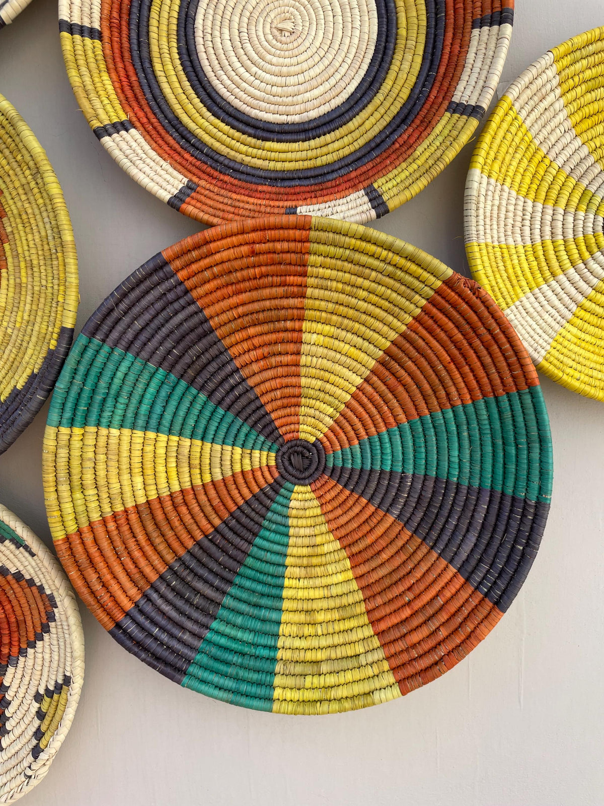 Woven African Wall Baskets Set Of 9 - Wall Basket Decor - Boho Wall Baskets - Handmade Seagrass Colorful Bowl Baskets - Bohemian Wall Decor