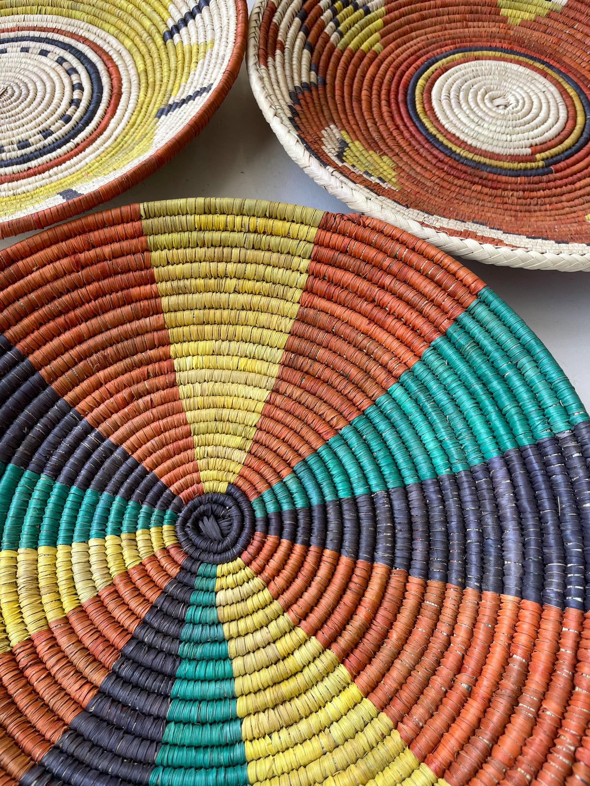 Wall Basket Decor Set Of 3, Hand Woven Basket Wall Art, Woven Wall Baskets, Boho Wall Baskets, African Wall Baskets, Wall Hanging Baskets