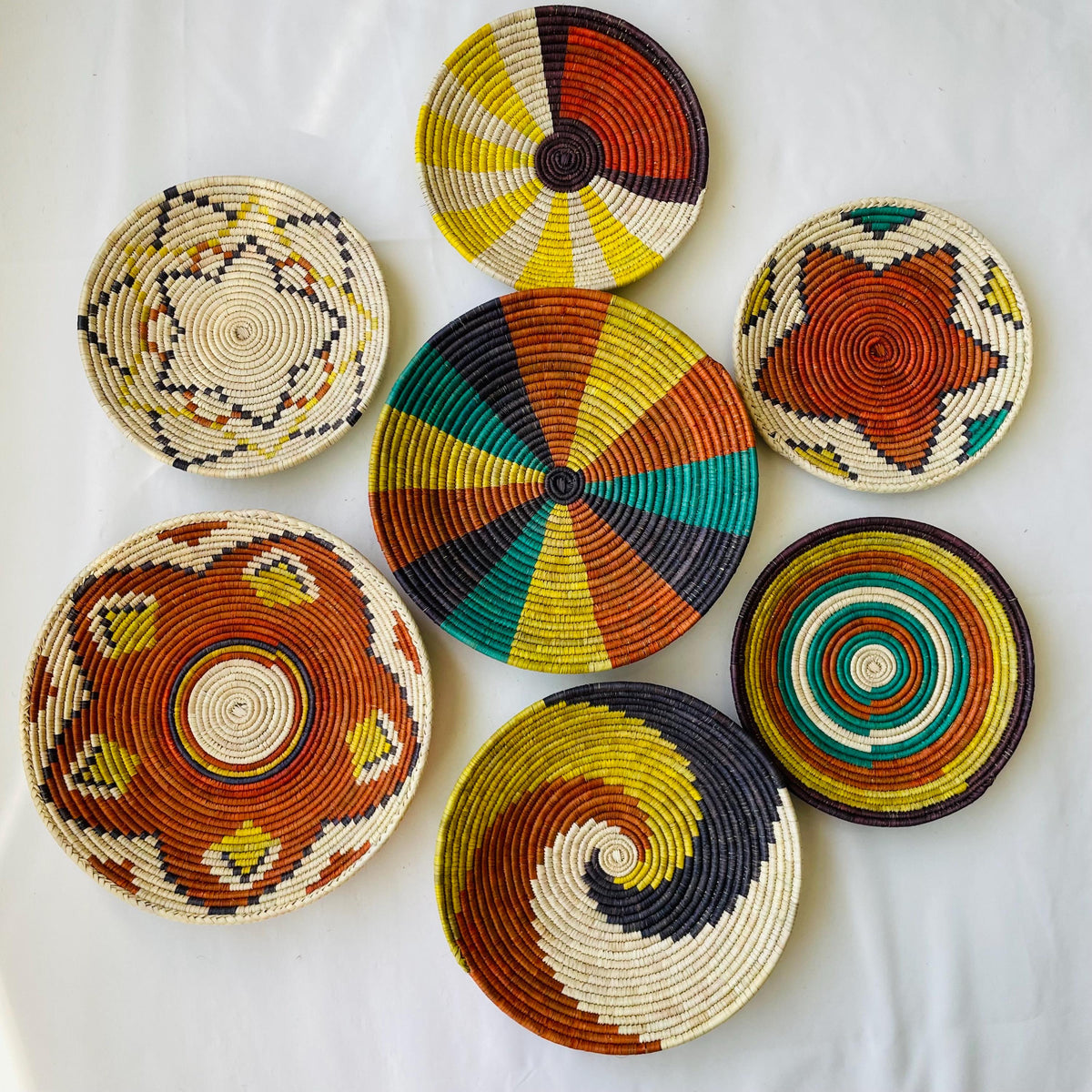 Woven African Wall Basket Set of 7 - Bohemian Decor - Decorative Bowl Baskets - Boho Wall Basket Decor - African Wall Hangings Decor