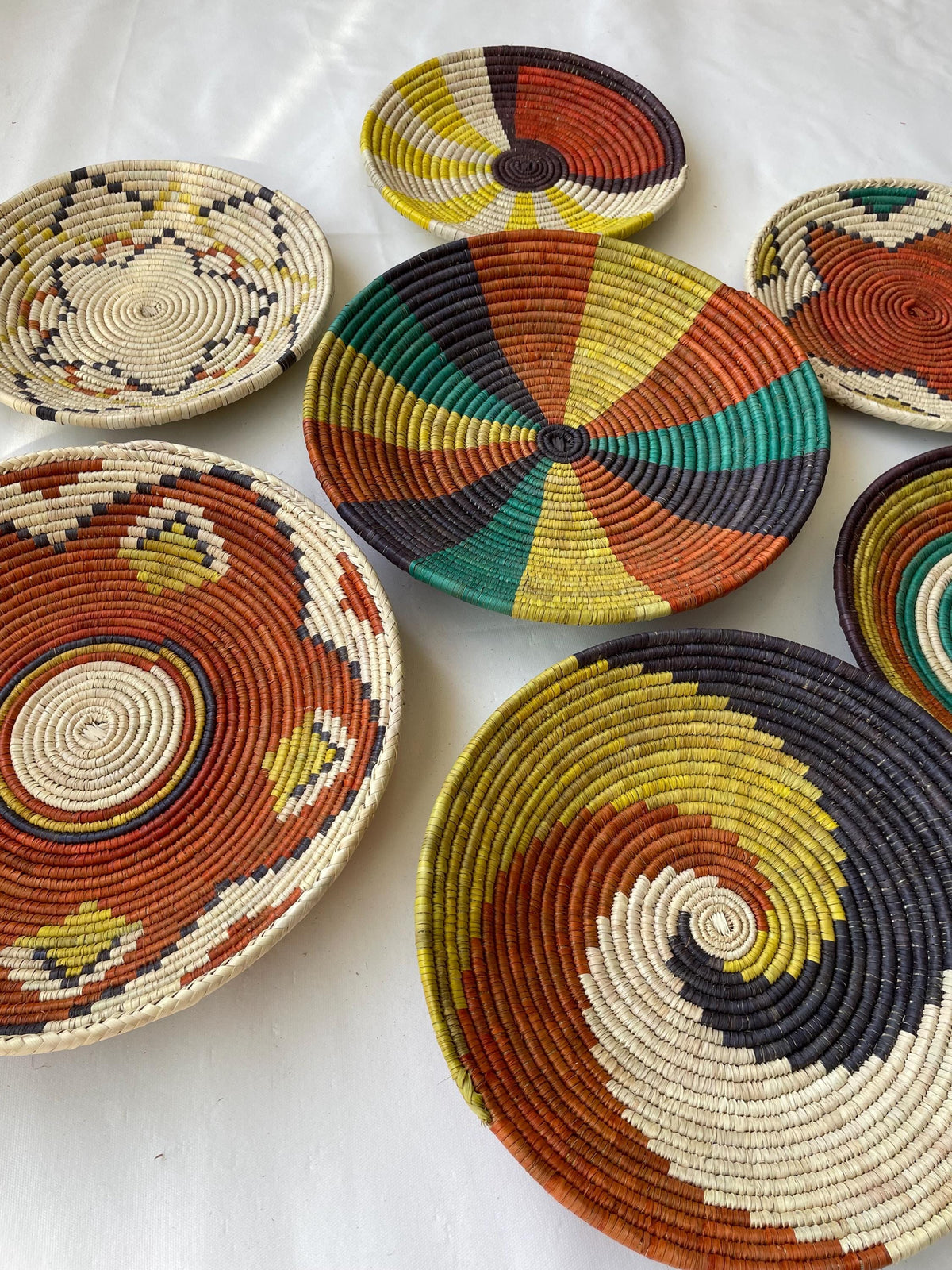 Woven African Wall Basket Set of 7 - Bohemian Decor - Decorative Bowl Baskets - Boho Wall Basket Decor - African Wall Hangings Decor